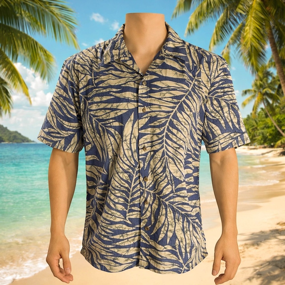 Cooke Street Hawaiian Aloha Shirt XL Floral Reverse‎ Print Tropical Leaves